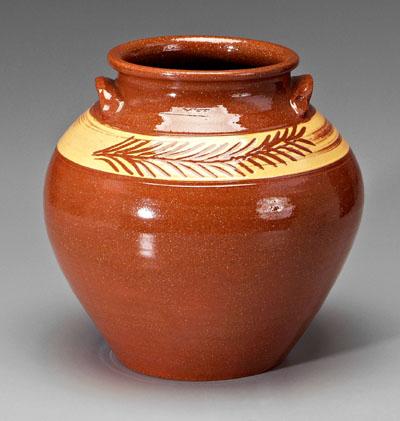 Vernon Owens decorated jar, two lug