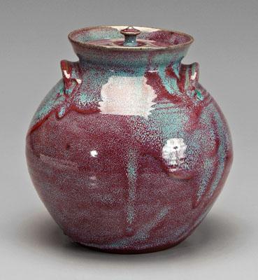Vernon Owens lidded jar, two ears