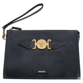 VERSACE BLACK LEATHER GILT MED