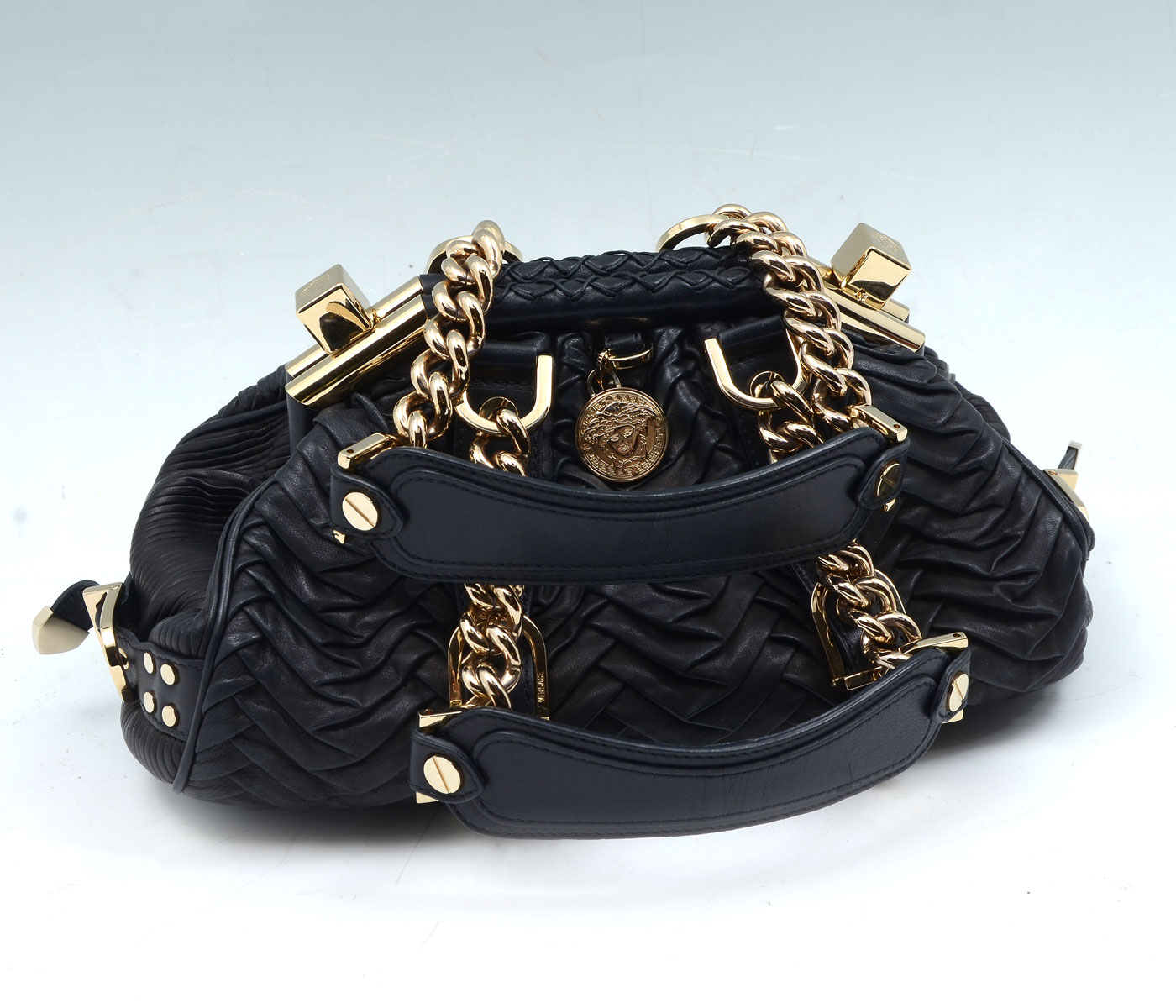 VERSACE? CHEVRON FOLDED LEATHER BAG