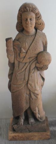 Very Early Carved Oak Saint on a