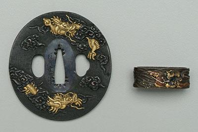 Very fine Japanese tsuba, fuchi ,
