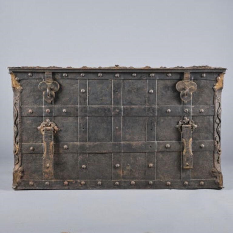 VERY RARE 17TH C. IRON STRONGBOXA