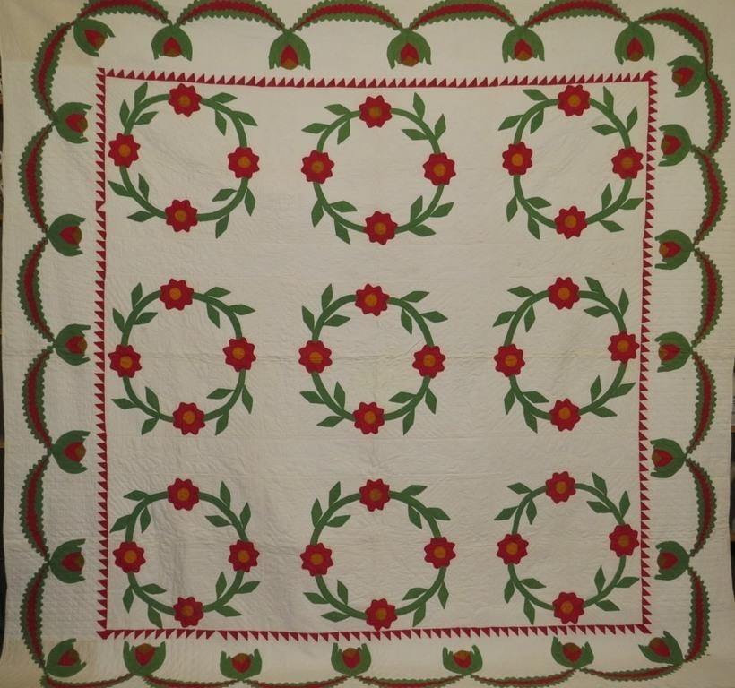 VIBRANT FLORAL WREATH APPLIQUED