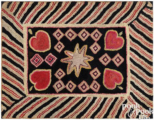 VIBRANT HEART HOOKED RUG, 19TH