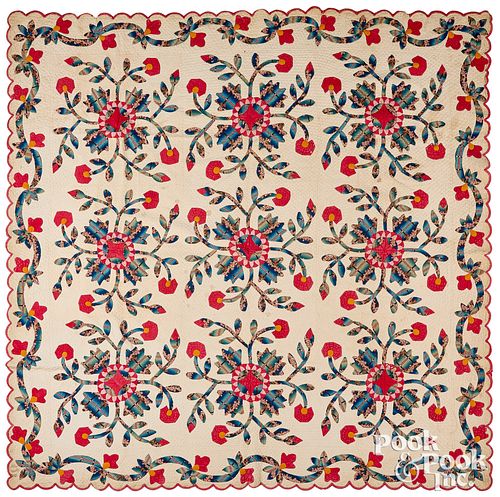 VIBRANT WHIG ROSE QUILT, 19TH