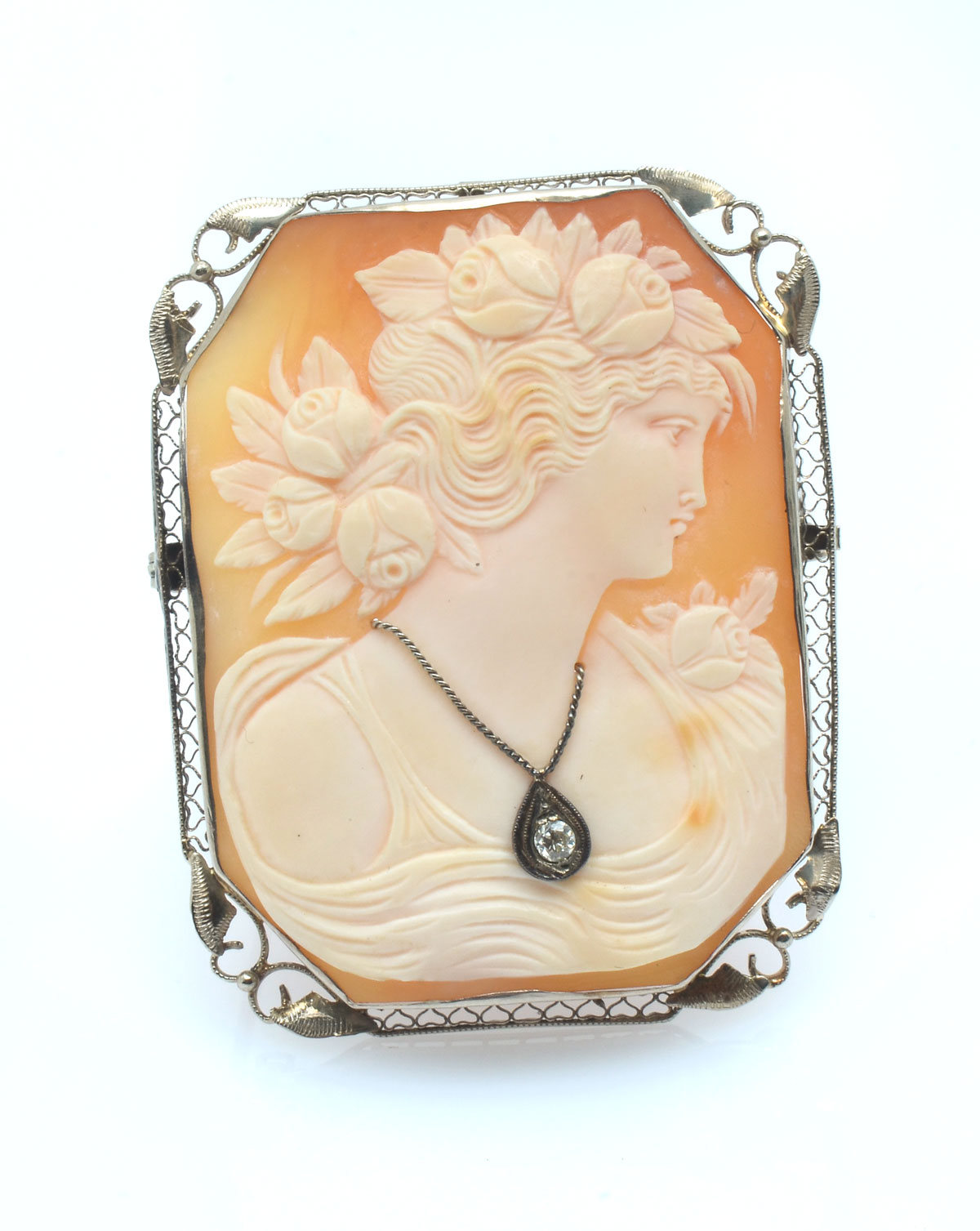 VICTORIAN 14K CAMEO W/ DIAMOND: