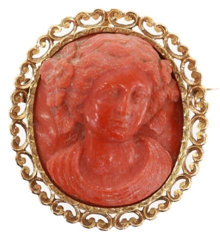 VICTORIAN 18KT GOLD & CORAL CAMEO