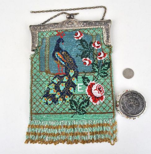 VICTORIAN BEADED BAG & COIN
