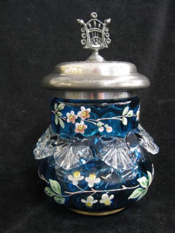 Victorian Blue Enameled Art Glass