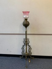 VICTORIAN BRASS AND ETCHED GLA