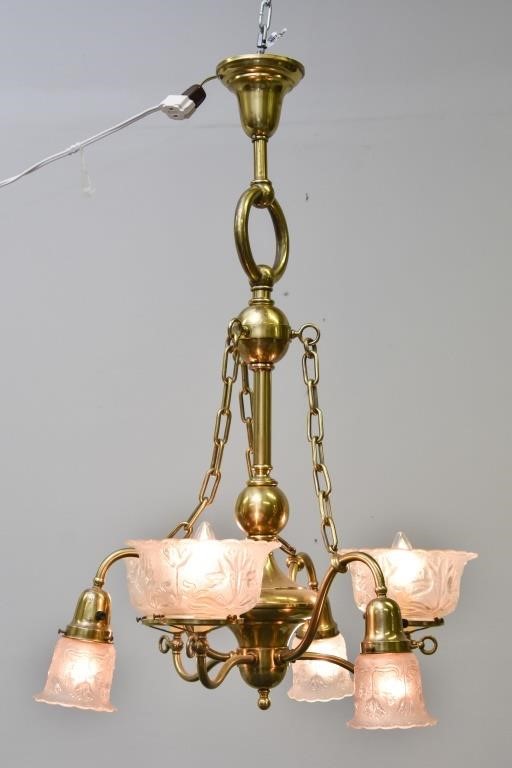 Victorian brass and glass six-light
