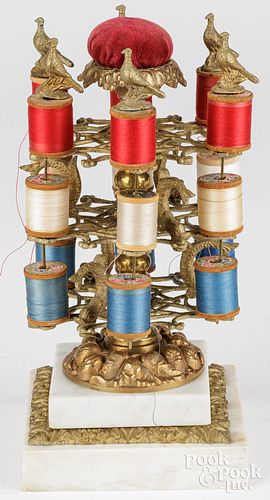 VICTORIAN BRASS AND MARBLE SEWING
