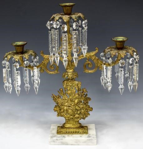VICTORIAN BRASS & CRYSTAL GIRANDOLE