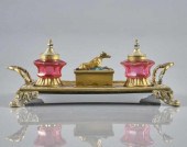 VICTORIAN BRASS DOUBLE INKWELL