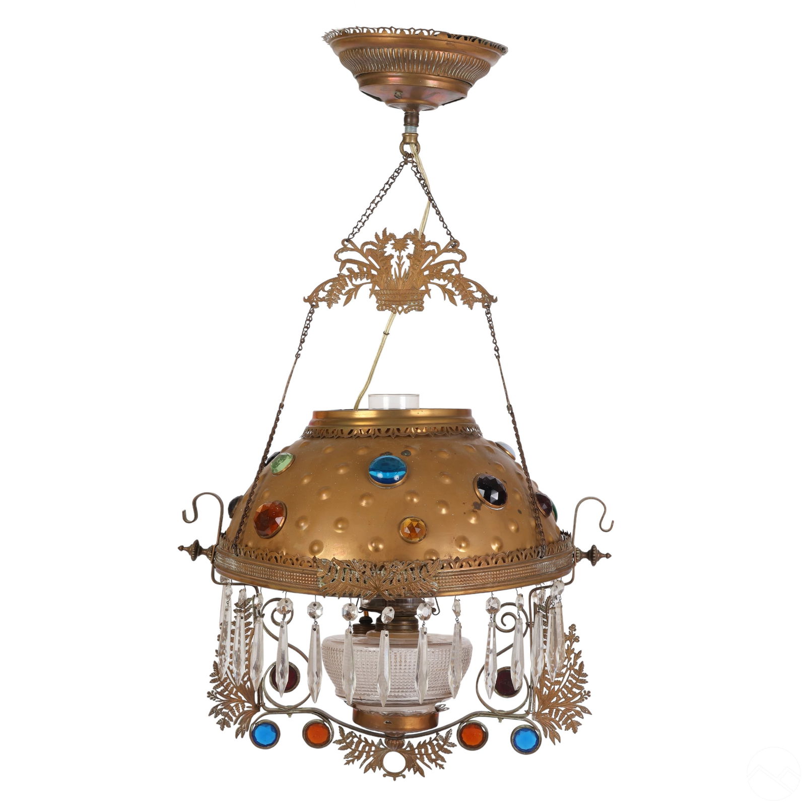 VICTORIAN BRASS & GLASS JEWELED