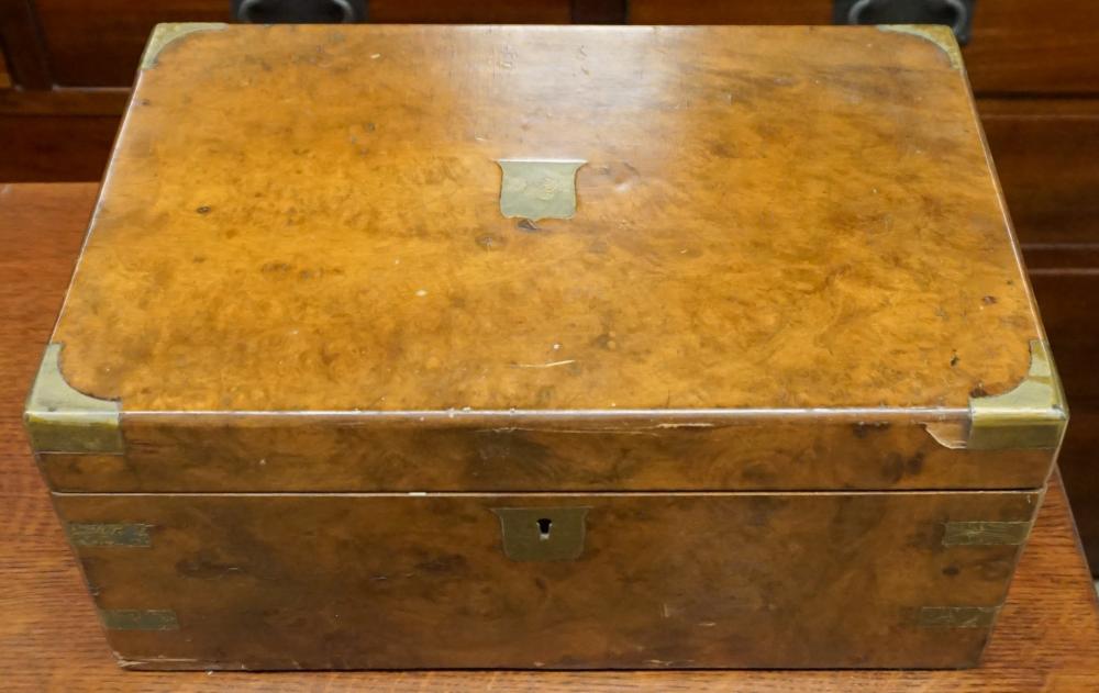 VICTORIAN BRASS MOUNTED BURL WALNUT