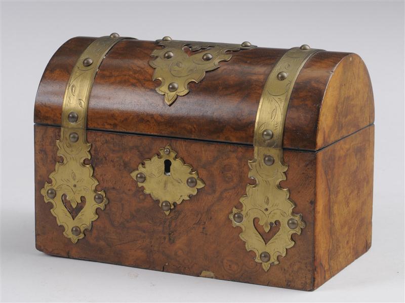 VICTORIAN BRASS-MOUNTED BURL WALNUT