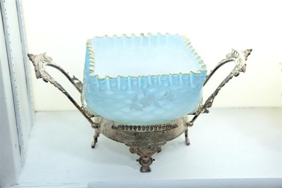 VICTORIAN BRIDE'S BOWL. Blue  satin