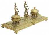 VICTORIAN BRONZE DOUBLE INKWEL