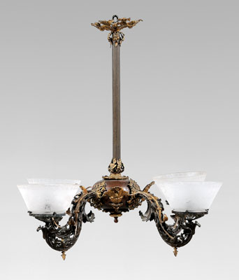 Victorian bronze four-light hanging