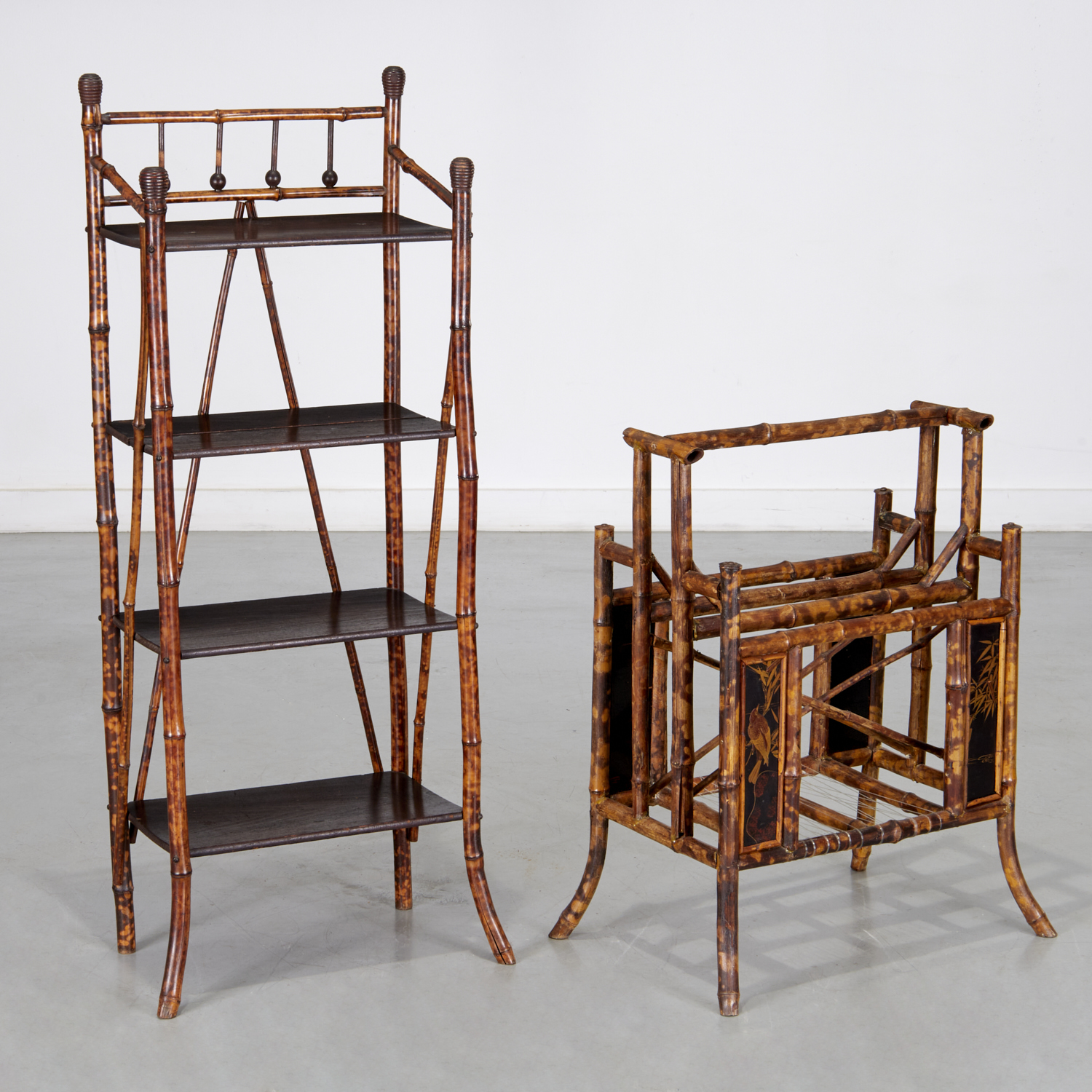 VICTORIAN BURNT BAMBOO ETAGERE &