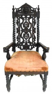 VICTORIAN CARVED ARMCHAIR WITH