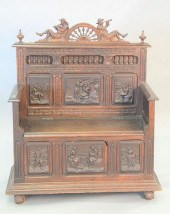 VICTORIAN CARVED HALL BENCH WI