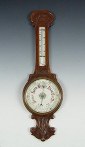 VICTORIAN CARVED OAK BAROMETER