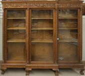 VICTORIAN CARVED OAK BOOKCASE,