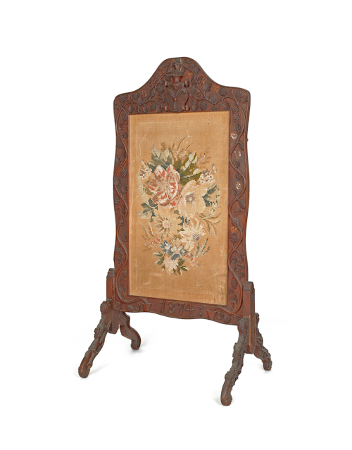 Victorian carved oak fire screen