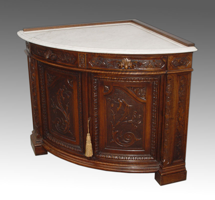 VICTORIAN CARVED OAK MARBLE TOP