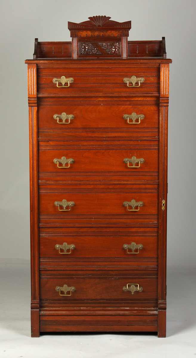 Victorian Carved Walnut 6 Drawer