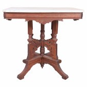 Victorian carved walnut marble