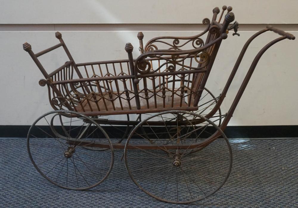 VICTORIAN CARVED WOOD PRAM, 40 X 51