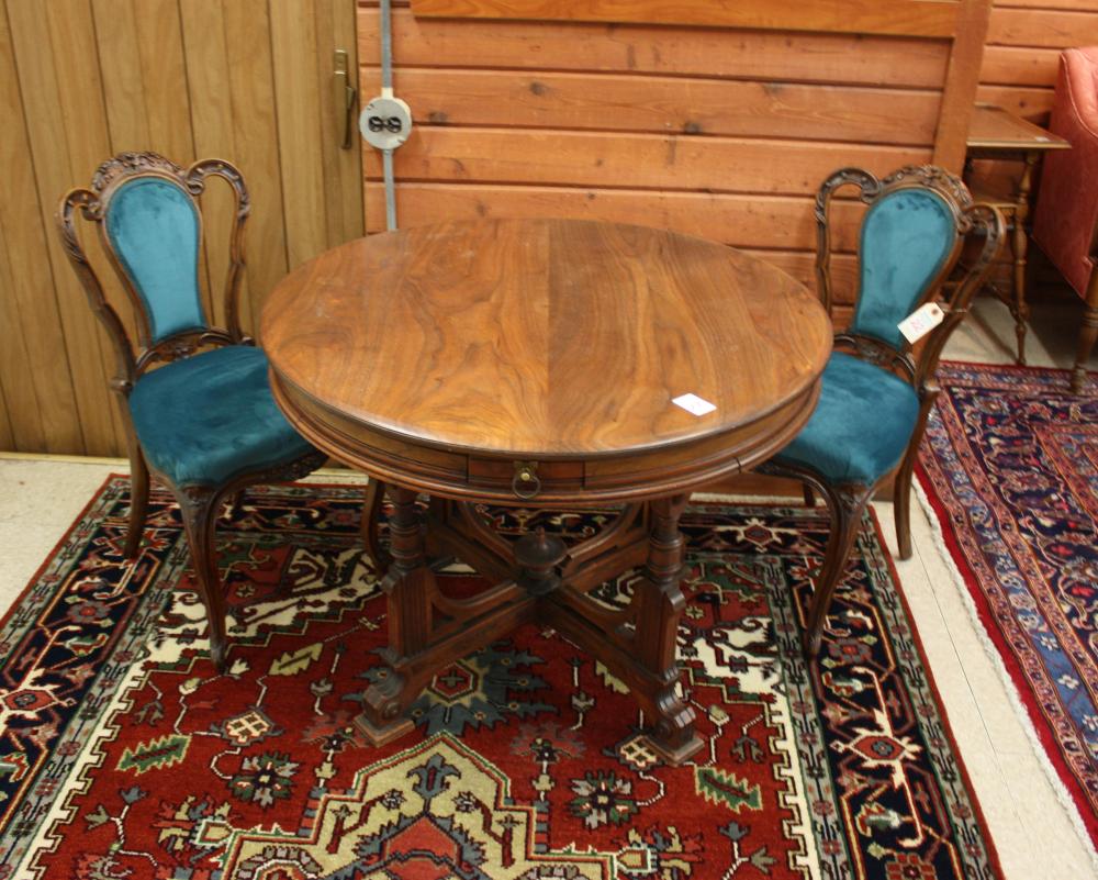 VICTORIAN CENTER TABLE AND A PAIR