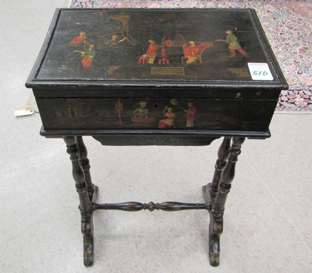 VICTORIAN CHINOISERIE SEWING STAND,