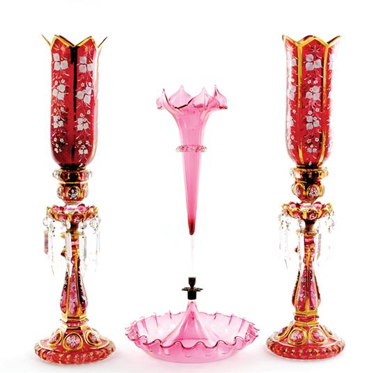 Victorian cranberry glass epergne