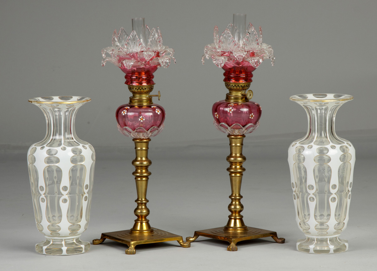 Victorian Cranberry Peg LampsFooted