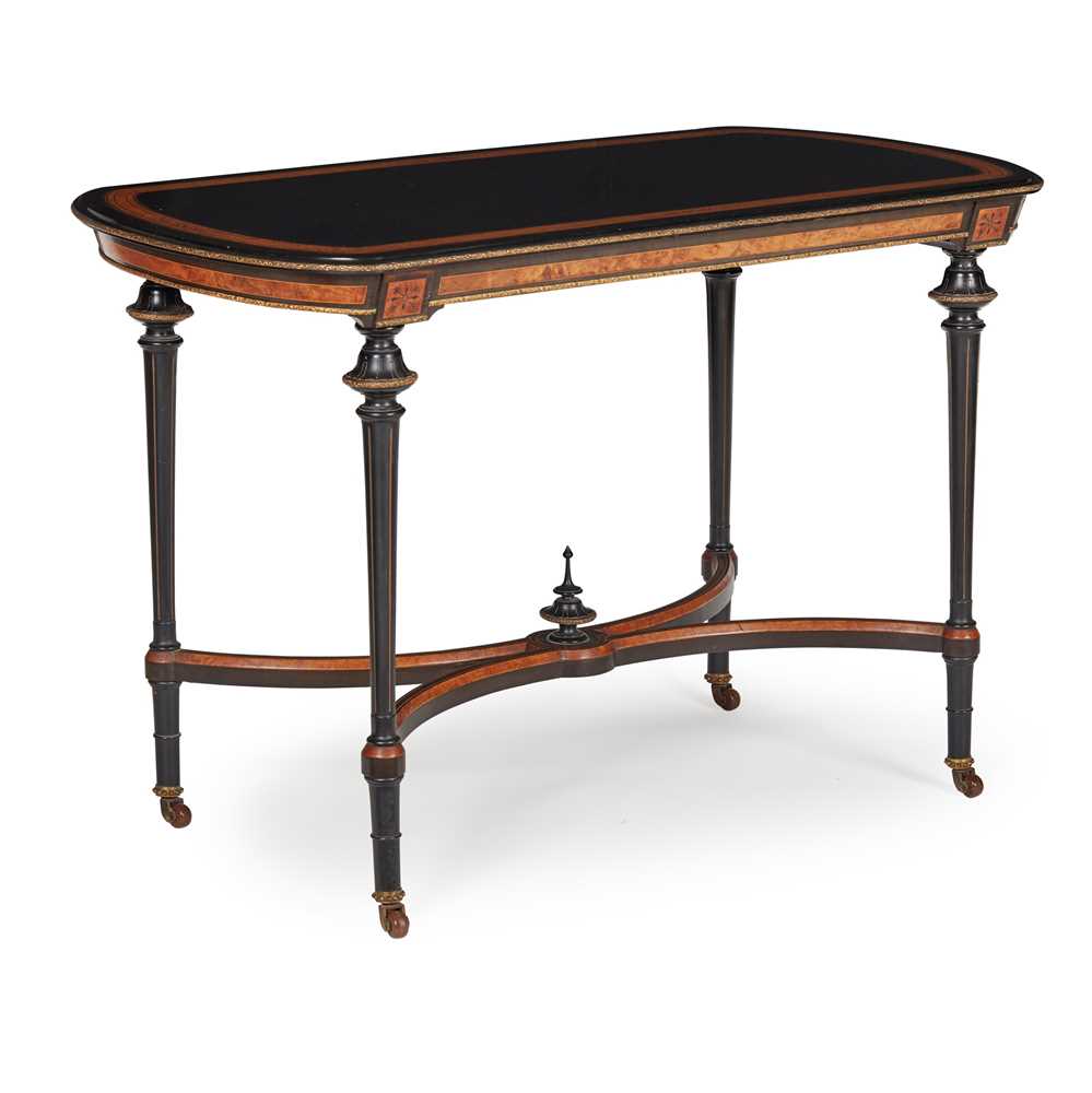 VICTORIAN EBONISED, AMBOYNA, AND