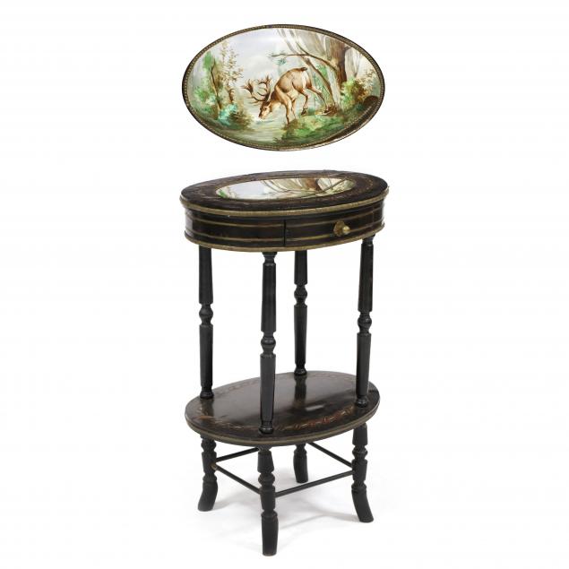 VICTORIAN EBONIZED AND INLAID STAND