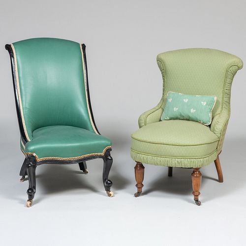 VICTORIAN EBONIZED UPHOLSTERED
