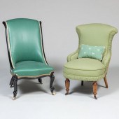 VICTORIAN EBONIZED UPHOLSTERED