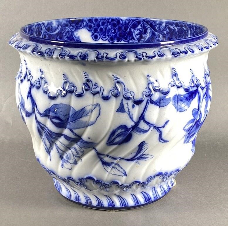 VICTORIAN FLOW BLUE JARDINIERE -