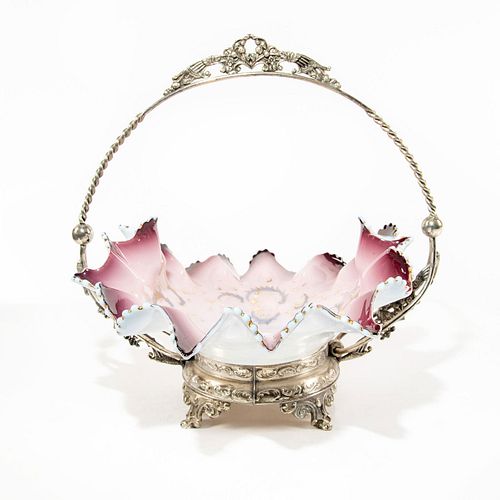 VICTORIAN GLASS BRIDES BASKET IN