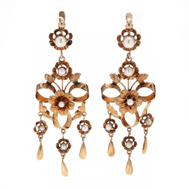 VICTORIAN GOLD AND PEARL CHANDELIER