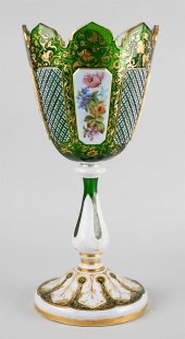 VICTORIAN GREEN GLASS PAINTED