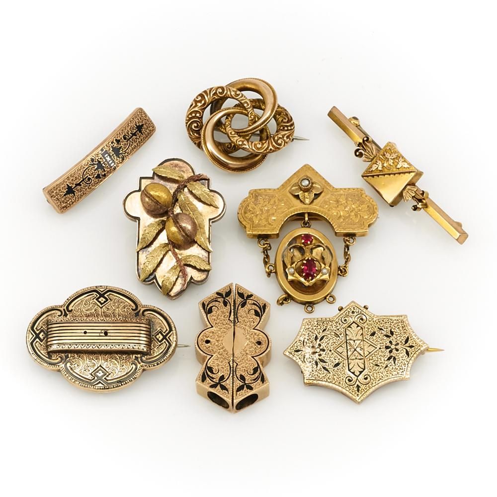 VICTORIAN GROUPING OF SEVEN PINS