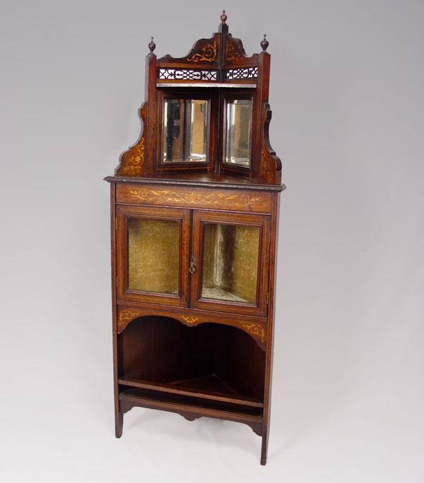 VICTORIAN INLAID CORNER VITRINE: