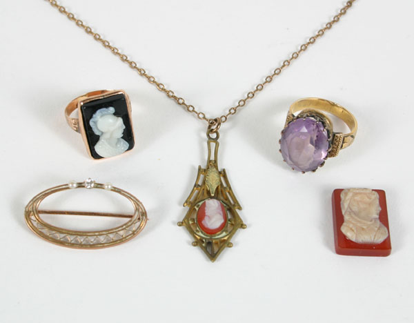 Victorian jewelry 5pc, gold diamond